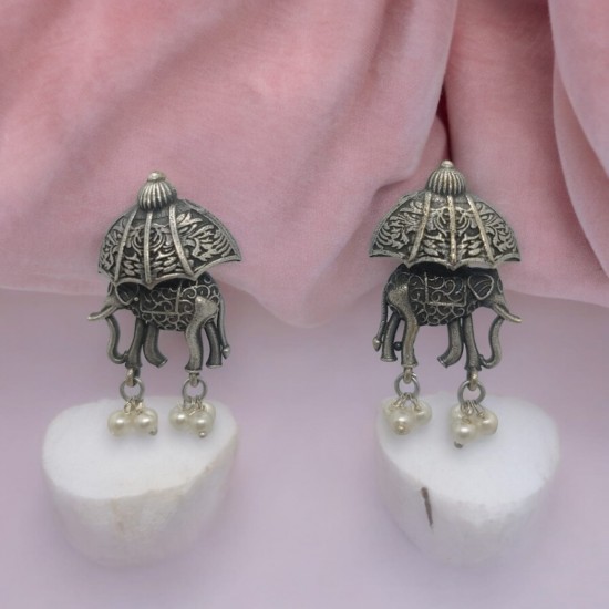 silver replica elephant earring