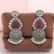 silver earrings with green and red stones