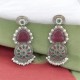 silver earrings with green and red stones