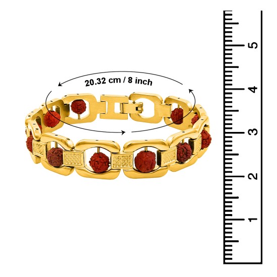 Rudraksh Gold Plated Premium Traditional Bracelet Kada for Men (Rudraksha Design 3 Gold)