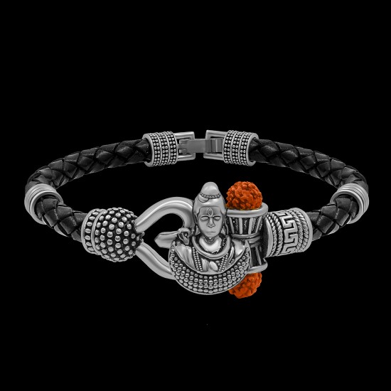 Antique Vintage Ethnic Kada Bracelet for Men Women Boys Girls (Shivji Photo Silver)