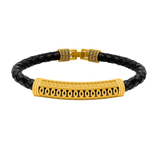 Gold Plated PU Leather Kada Bracelet for Boys (801)