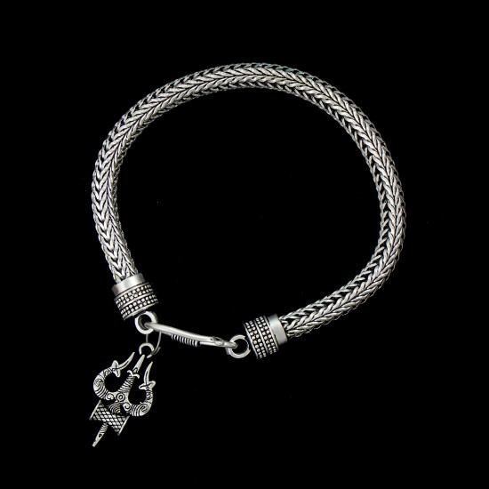 Silver Plated Brass Chain Wrist Trishul Bracelet for Men Women (2207201) (Silver)